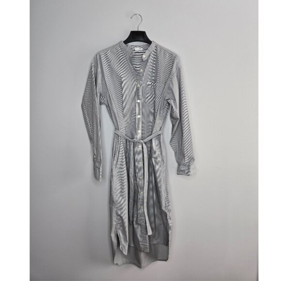 Gap Tall Gray & White Striped Button-Down Shirtdress M – Pockets, Band Collar - Picture 1 of 5